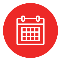 Calendar icon inside a red circular badge, representing dates or events