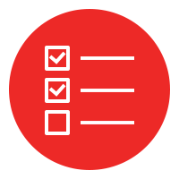 Red circular badge with a white checklist icon showing two checked boxes and one empty box with lines.