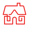 Home icon: red outline of a house on a black background on the screen (minimalist design)